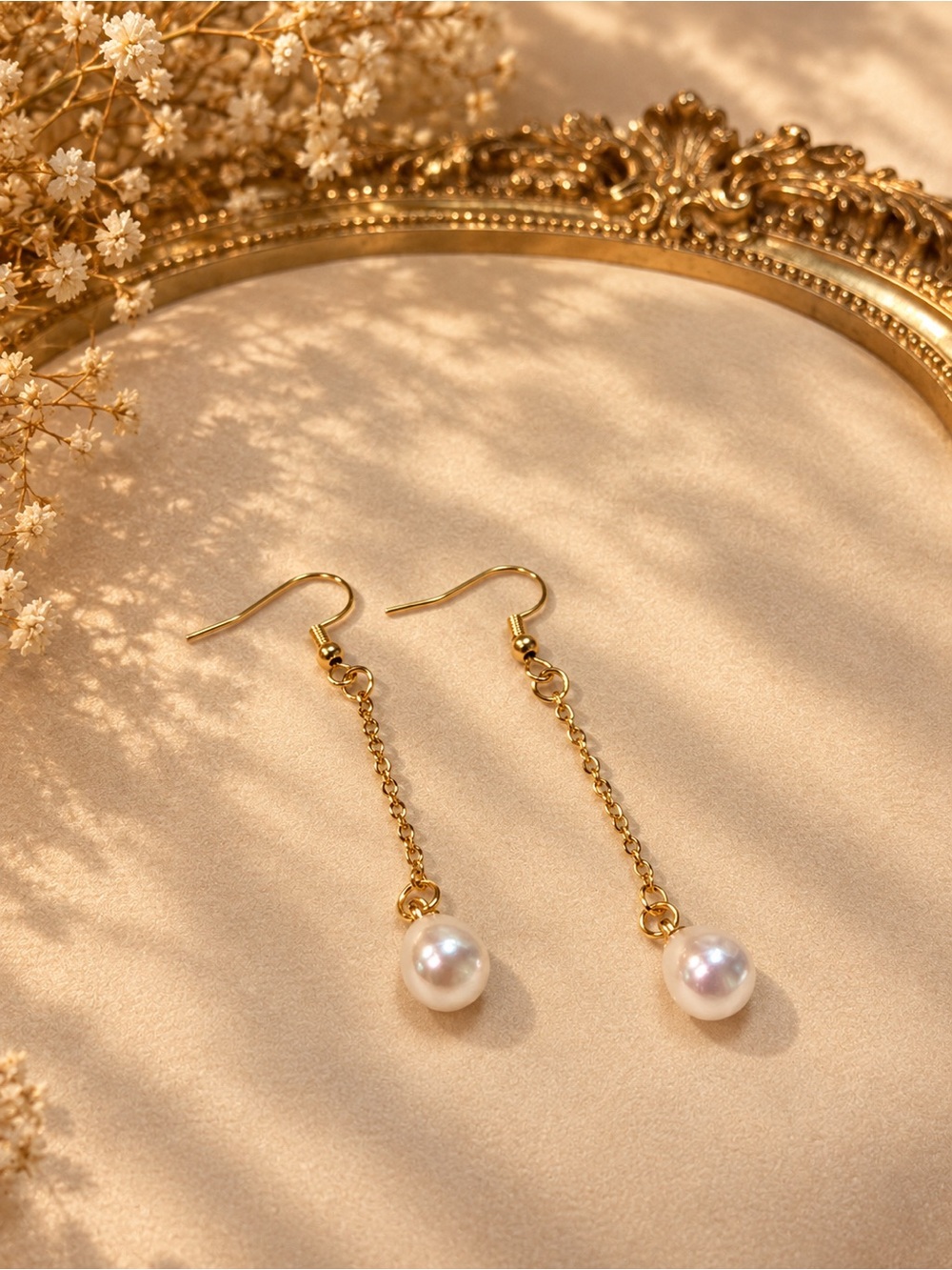 Gold Pearl Drop Earrings - Elegant Women Jewelry